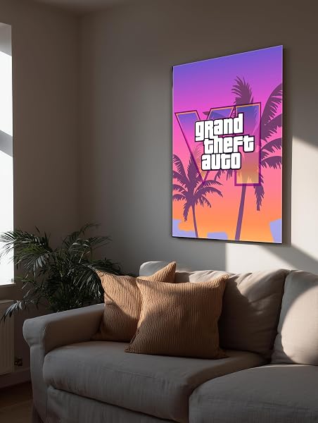 Frenchiart GTA 6 GTA VI v2 Metallic Poster - Grand Theft Auto - 30 x 42 cm - With Wall Magnet - 2