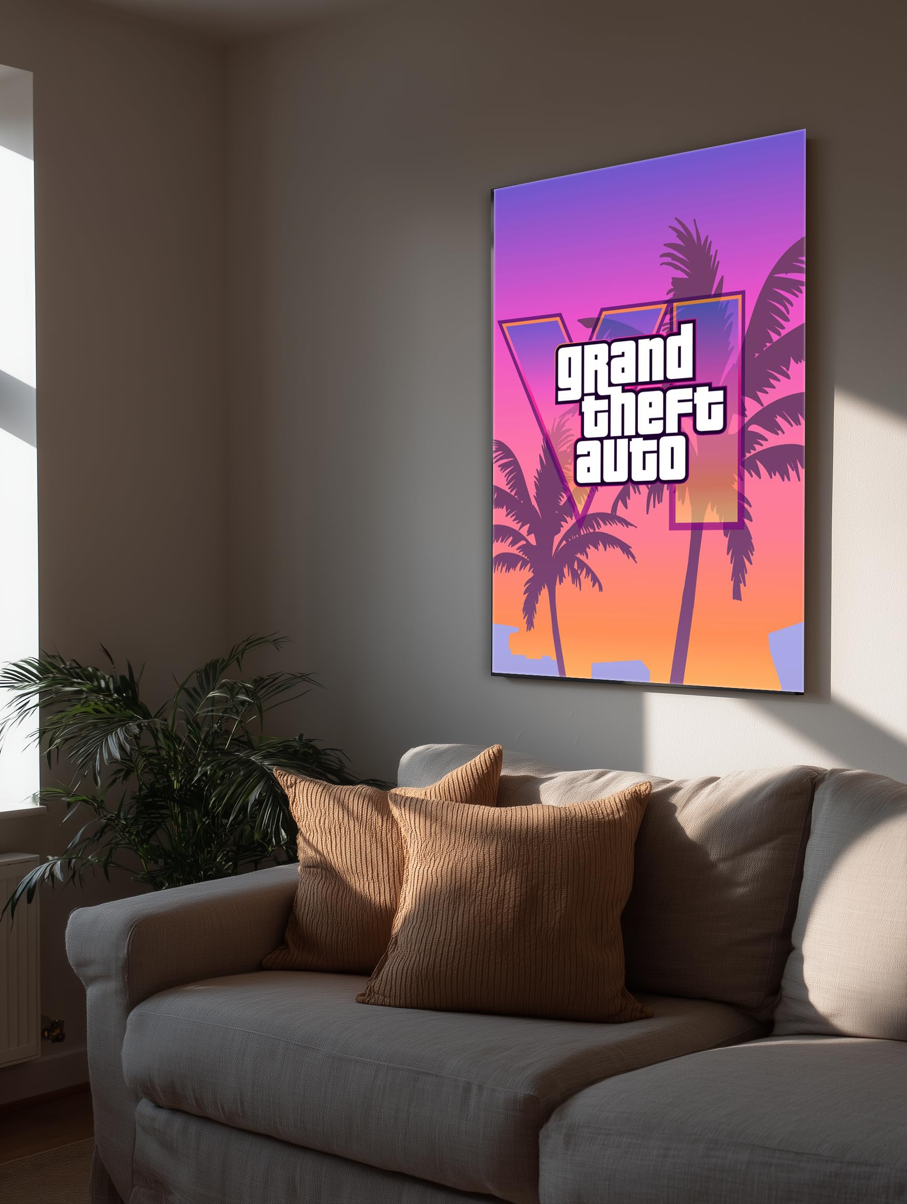 Frenchiart GTA 6 GTA VI v2 Metallic Poster - Grand Theft Auto - 30 x 42 cm - With Wall Magnet - 2