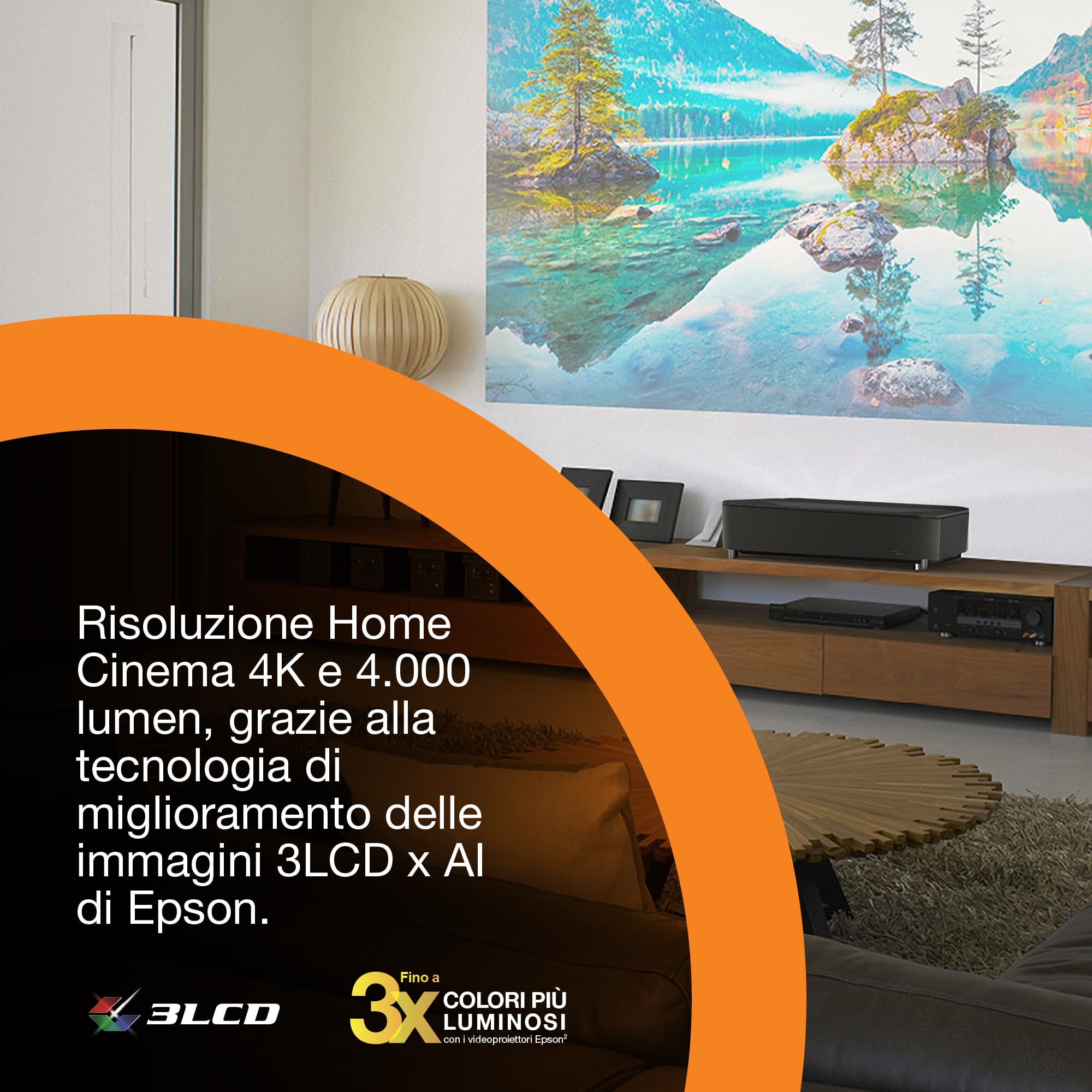 Epson Lifestudio Grand Plus EH-LS970B | Videoproiettore TV Laser Smart Ultracorto 4K | Home Cinema |4.000 Lumen | AI Imaging | Sound By BOSE | Google TV | Display Da 150''| Garanzia di 5 Anni | Nero