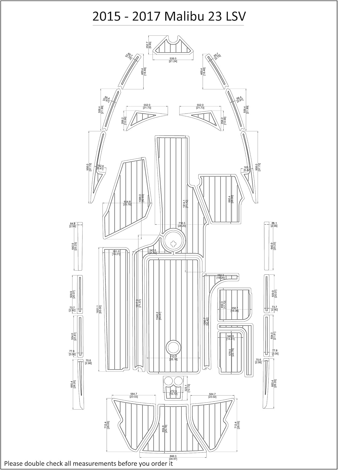Boat EVA Faux Teak Decking Floor Compatible with 2015-2017 Malibu 23 LSV Swim Step Cockpit