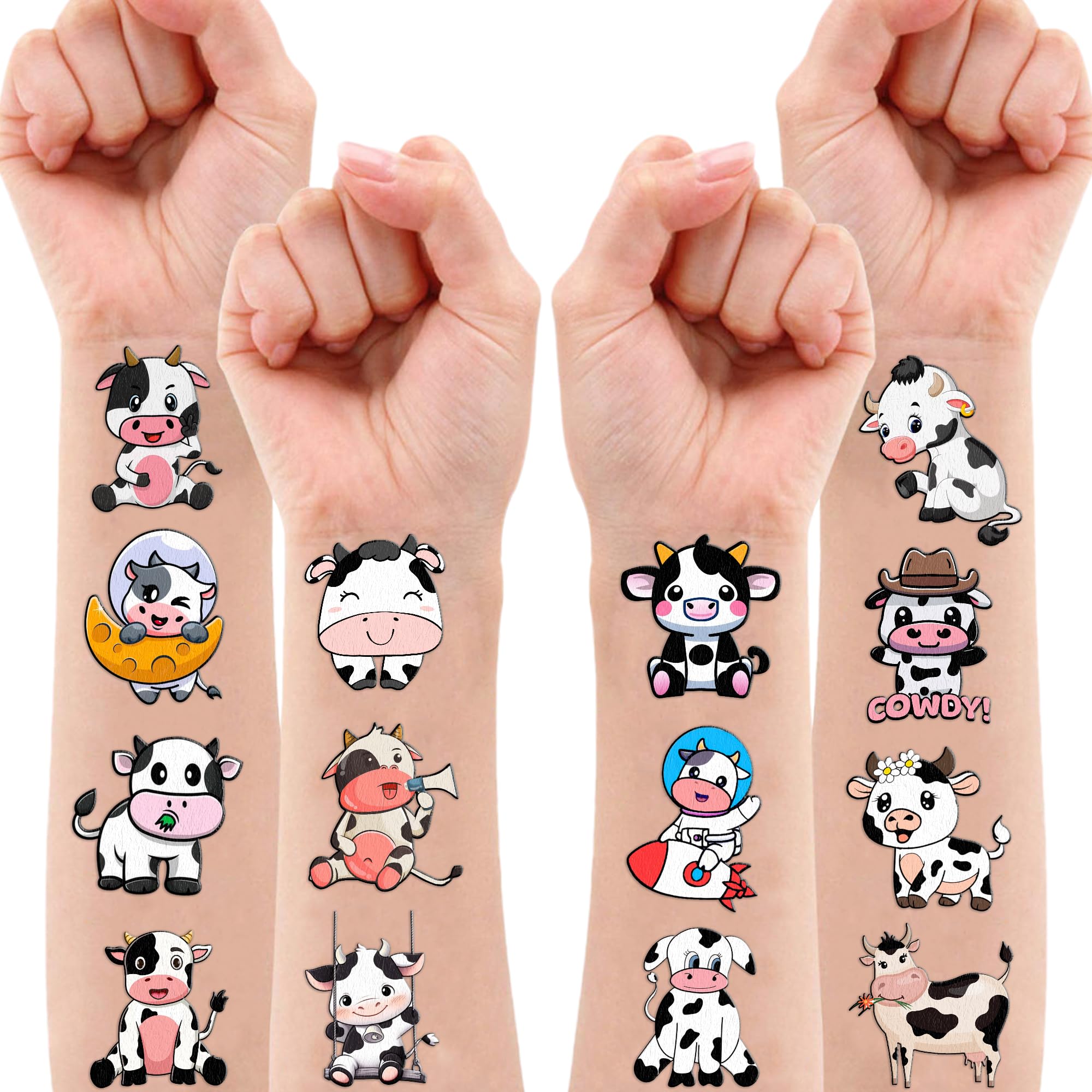 101 PCS Cow Print Farm Animals Temporary Tattoos Themed Birthday Party Decorations Favors Supplies Decor Funny Holy Cow Im One Tattoo Stickers Gifts For Boys Girls Class Prizes Carnival Cartoon