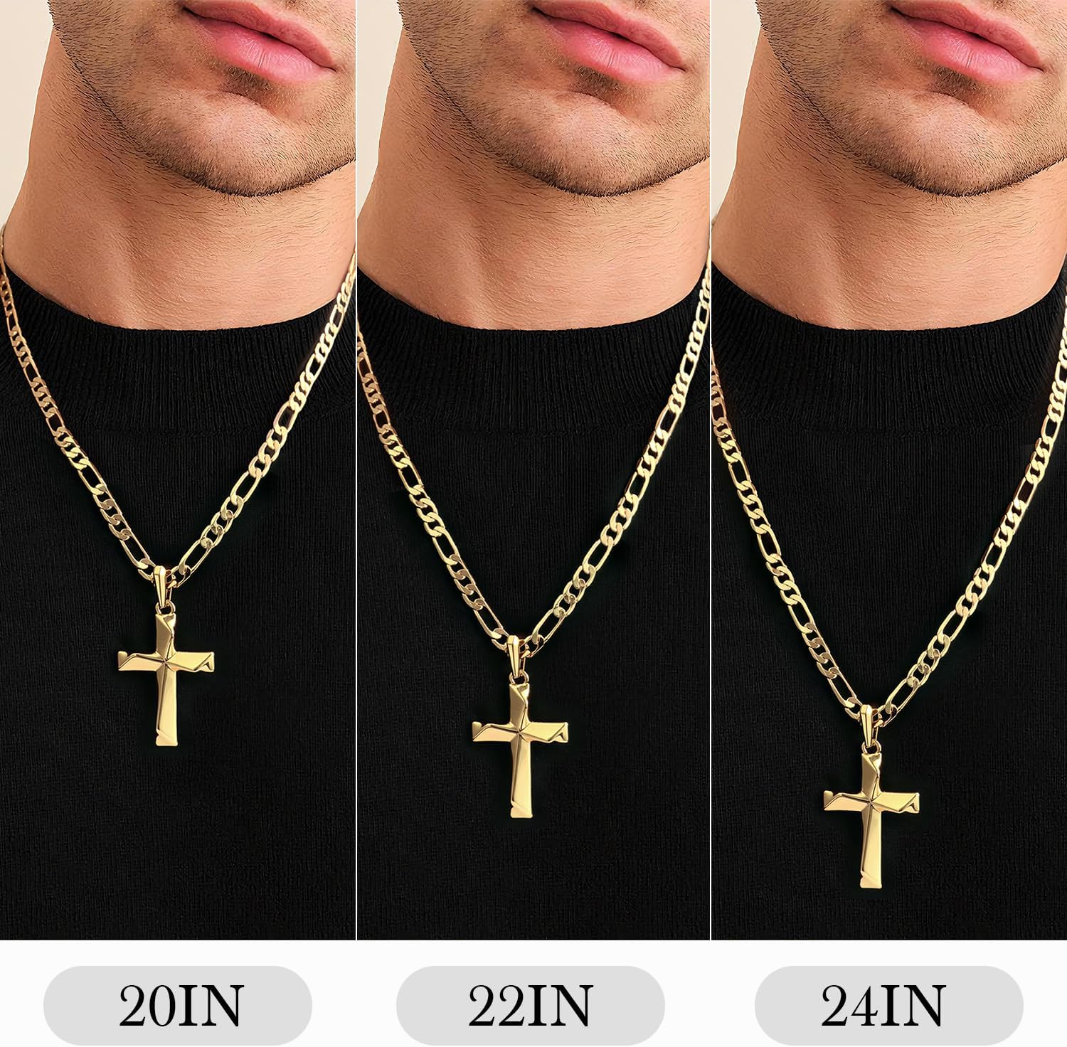 Cross Necklace for Men 14K Gold Cross Necklace for Men Gold Cross Pendant for Mens Crosses Necklaces Textured Center with Strong Sculpted Lines Crosses Chain for Mens Necklaces 20/22/24in