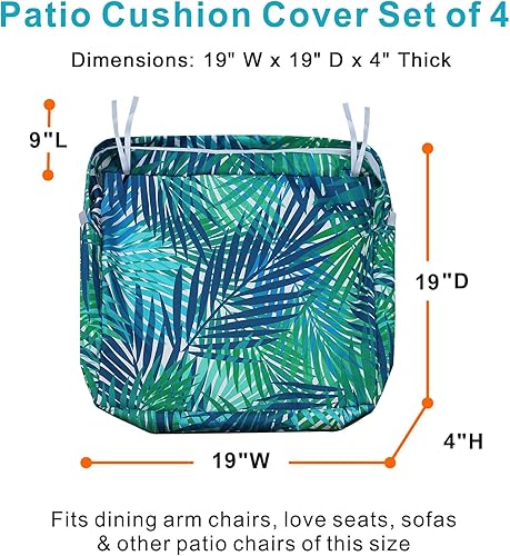 Miniatura 5 de NettyPro - Juego de 4 fundas de cojín impermeables para exteriores, con cremallera y corbata, solo funda de repuesto, 19 x 19 x 4 pulgadas, hojas