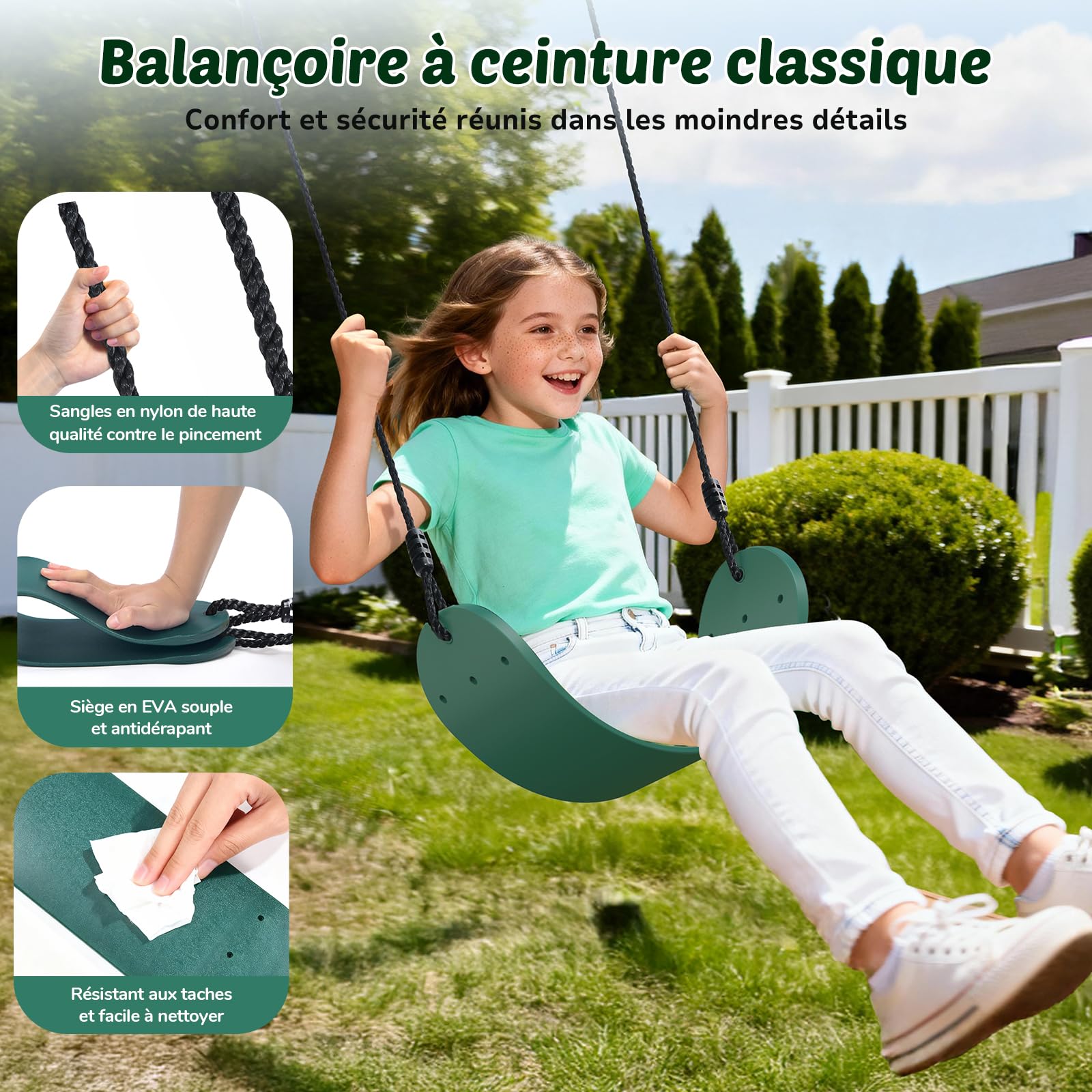 Trekassy Portique Balancoire Exterieur Enfant, capacité 200 kg avec 2 Balancoire, Cadre en Métal Robuste en A et Corde Réglable,pour Adulte et Enfant de 3 Ans+, pour Arrière-Cour Aire de Jeux