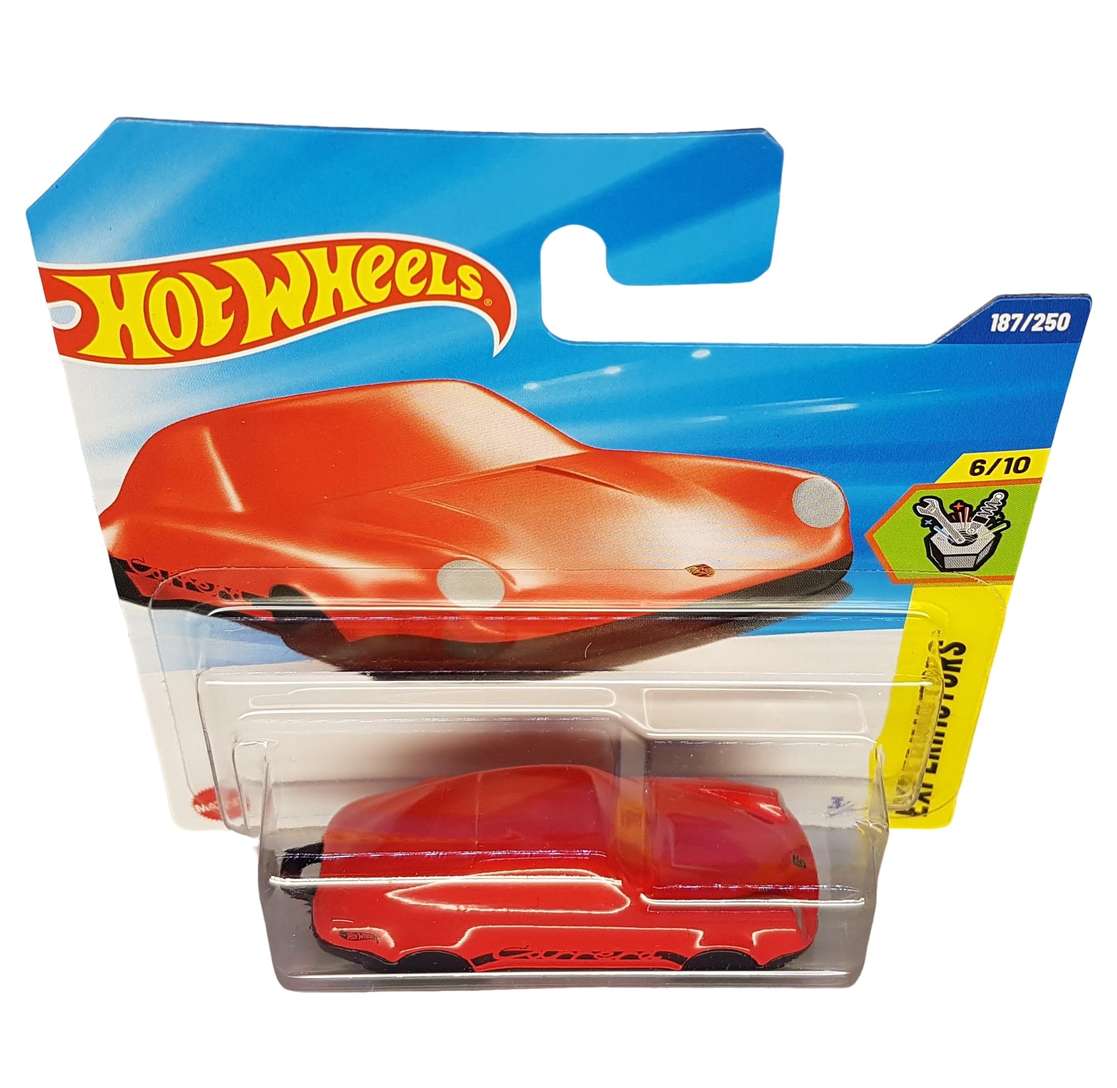 Hot Wheels Porsche 911 Carrera Clip JBB12 Experimotors 6/10 Short Card czerwony breloczek do kluczy Porsche licencja Mattel 2025 1:64