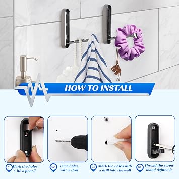 Foldable Wall Hooks 6 Pack, Heavy Duty Coat Hooks Wall Mounted, Zinc Alloy Black Folding Hooks for Bathroom Kitchen, Flip Down Hooks for Hanging Coat Bag Towel Key (105mm)
