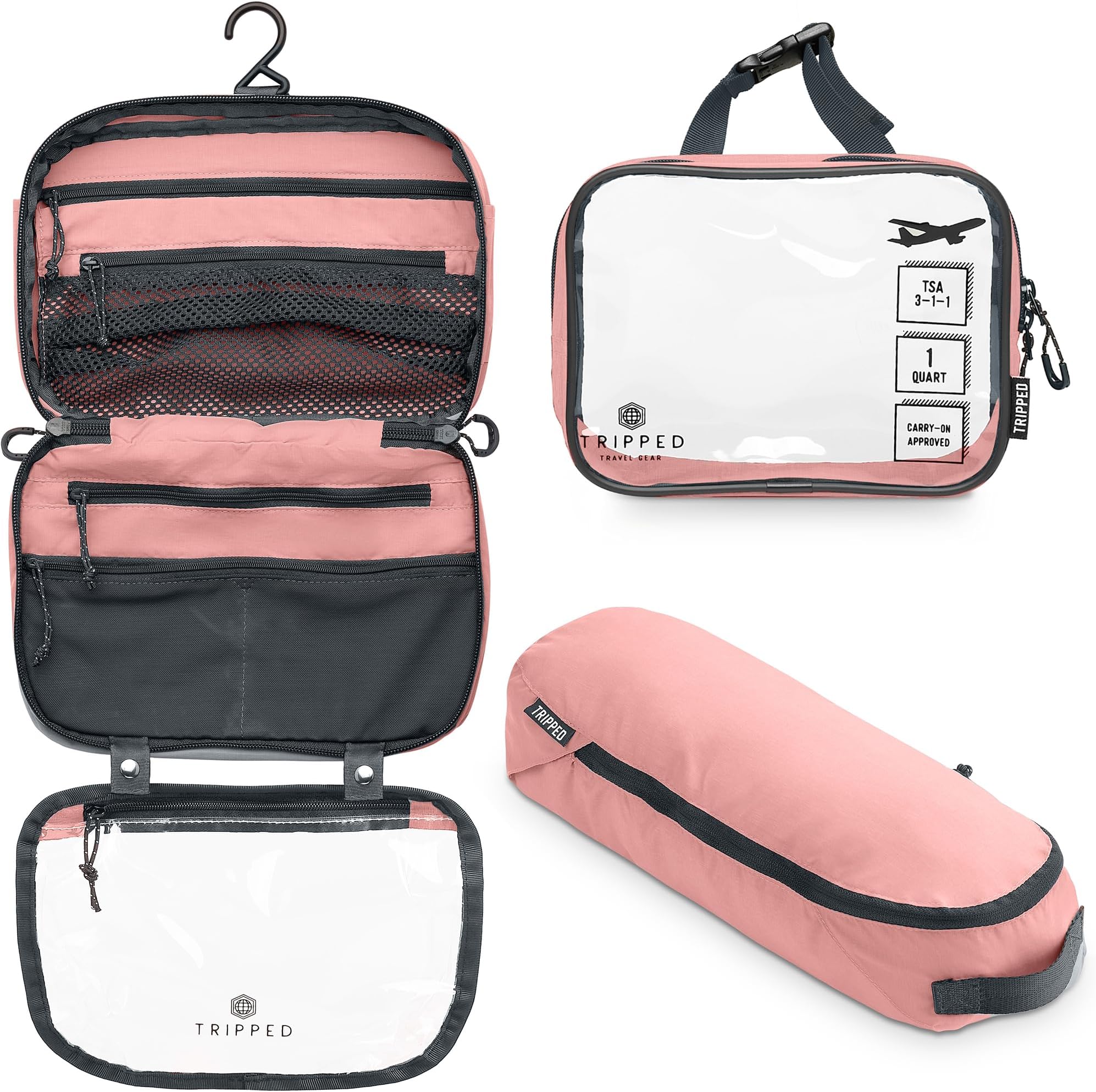 Toiletry Bag Set: Hanging Travel Toiletry Bag + 311 TSA Cosmetic Liquid Bag + Ultralight Accessory Organizer Bag