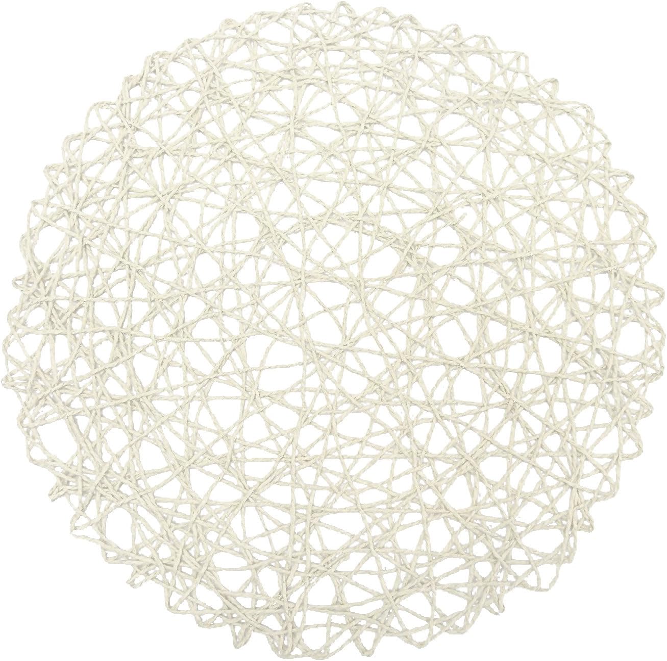 wellhouse Round Woven Place Mats Paper Fiber Hollow Decorative Placemat Ding Room Decor 12 Pieces (White)