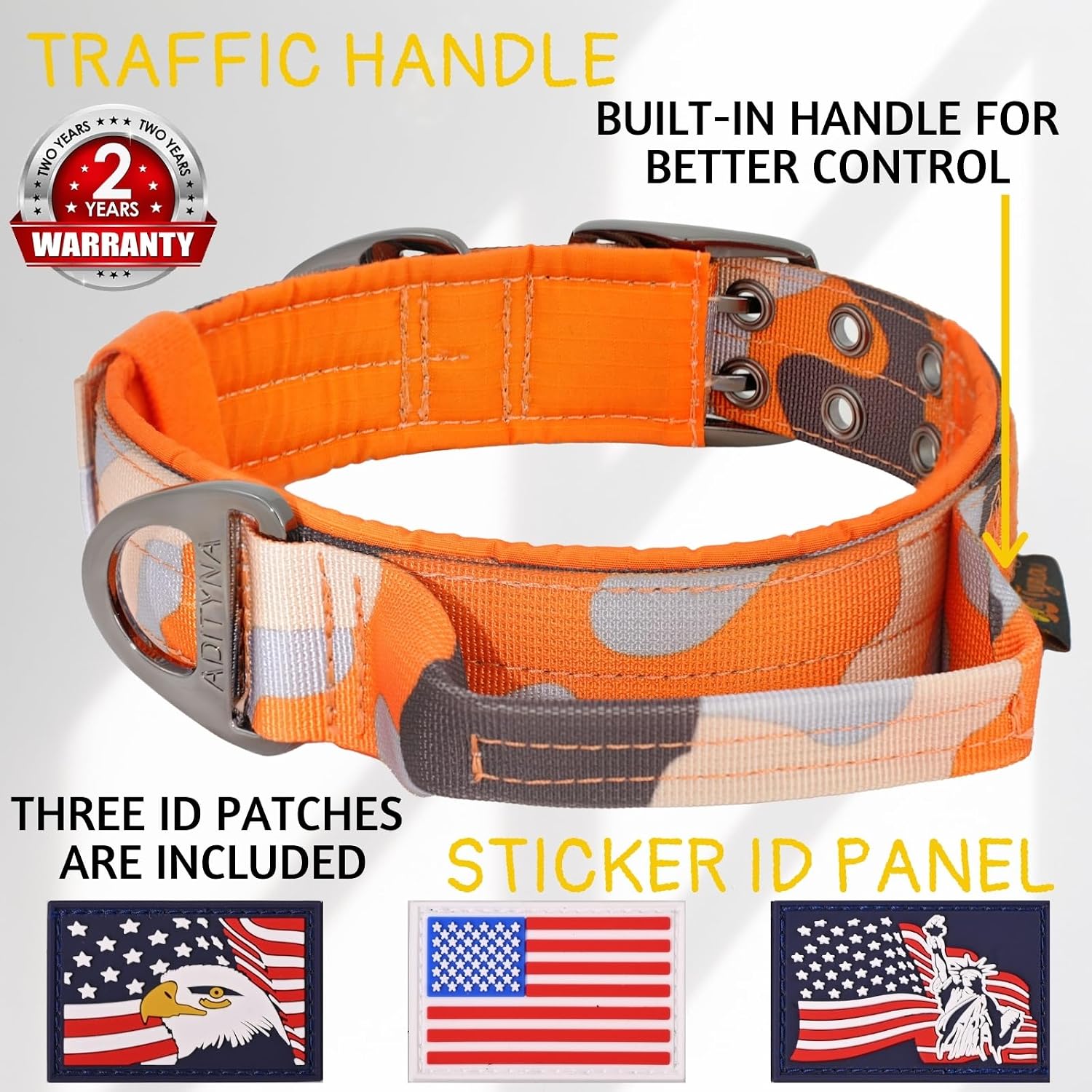 ADITYNA - Giant Dogs Collar with Handle - Adjustable XXL Collar 27 to 32 Inches for Huge Dog Breeds Like Mastiff, Saint Bernard, Newfoundland, Leonberger, Kangal (Camo Orange, XL: Fit 27-32" Neck)