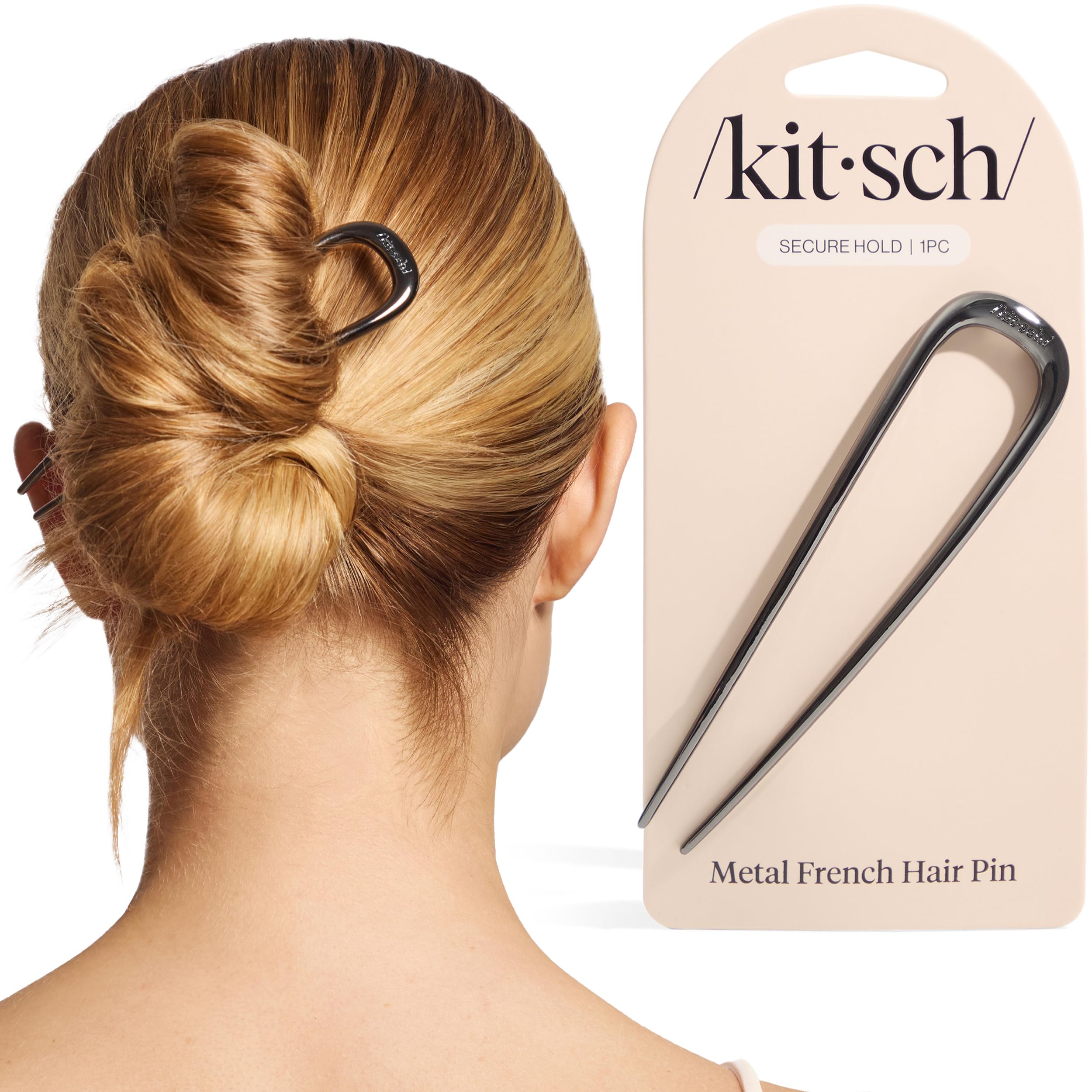 Kitsch Metal French Hair Pin for Women, Hair Fork for Buns, French Twist Pin for Easy Hairstyle, Perfect for Long and Thick Hair - Hematite