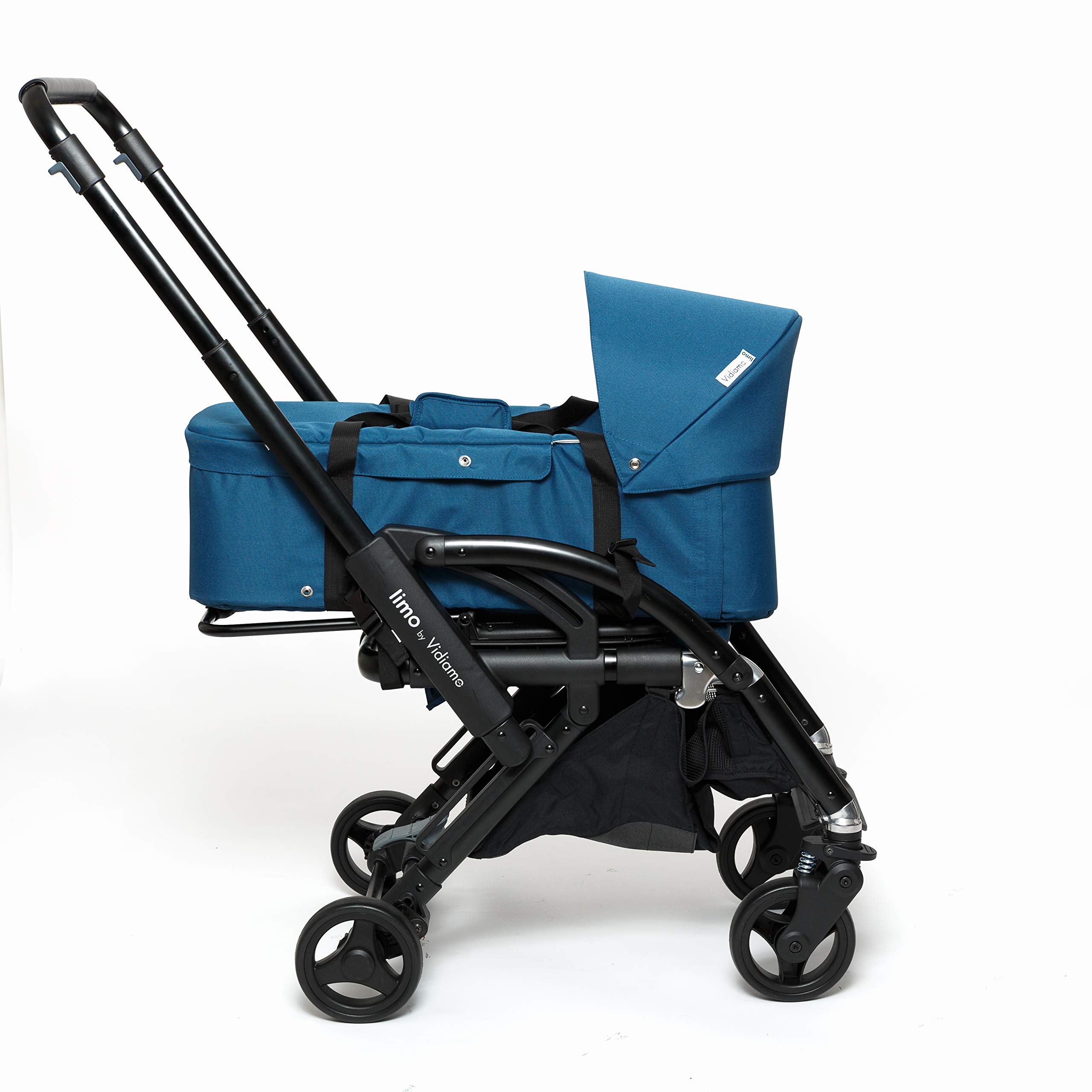 Couffin - Dès la Naissance à 6 mois ou 9 kg - Souple et Léger (2 kg) - 2 Anses - Matelas et Capote Amovibles - Jupe Zippée - Déhoussable - Nacelle Compatible Poussette Limo - Coloris Bleu