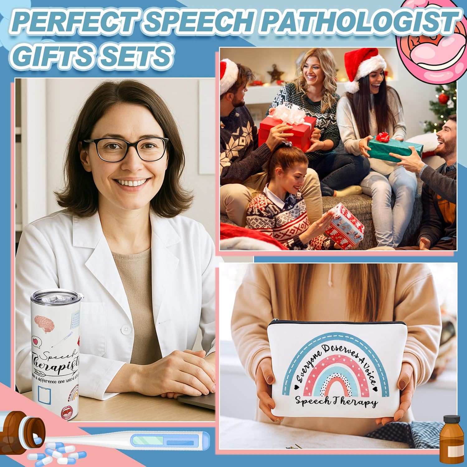 Patelai 4 Pcs Speech Language Pathologist Gifts for Women Christmas Slp Appreciation Gift 20 oz Tumbler Speech Therapist Makeup Canvas Bag Thank You Keychain for Therapist Xmas Birthday Graduation - Image 6