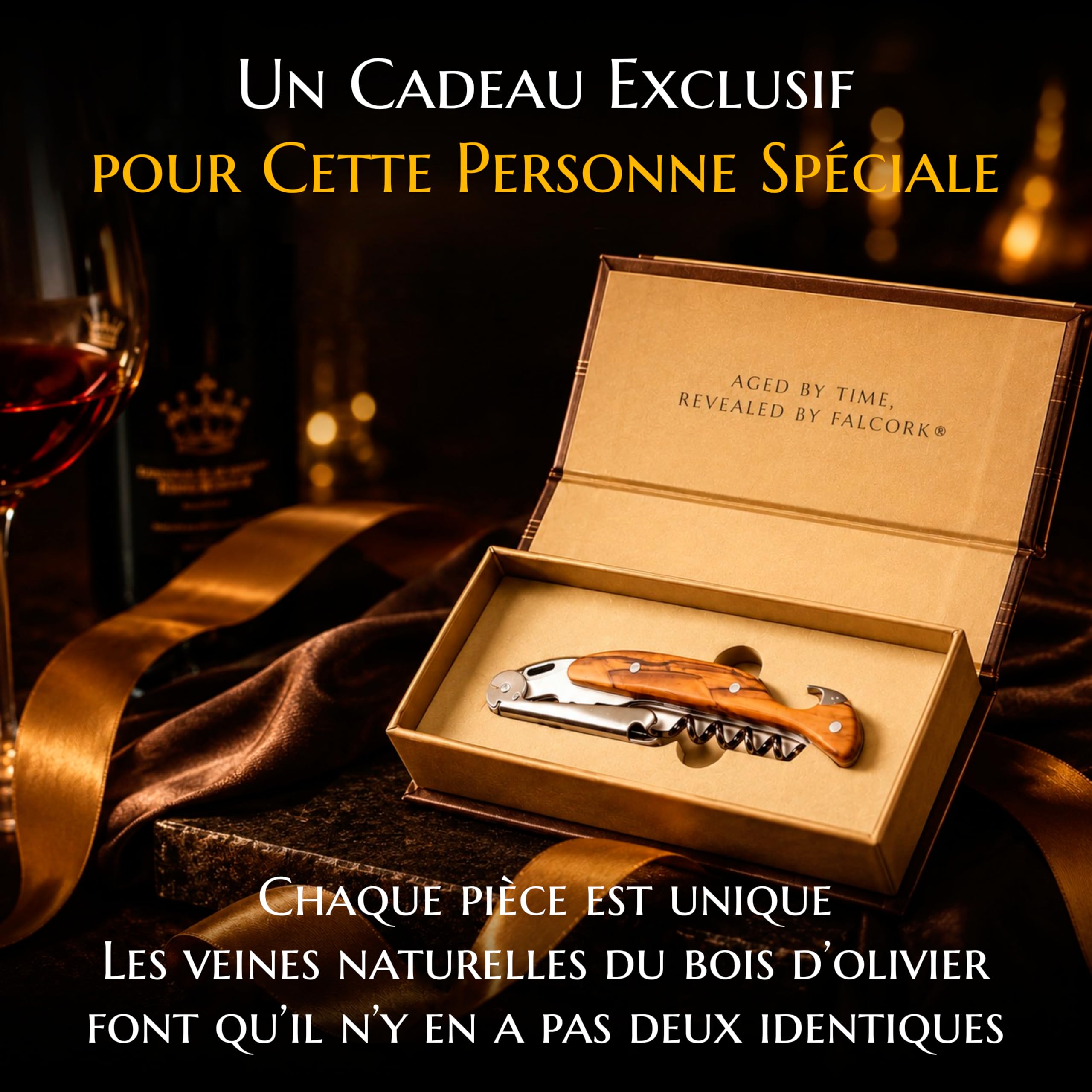 Limonadier pour Professionnels FALCORK® 144 Efficacité – Tire-Bouchon à Une Étape pour Usage Intensif en Hôtellerie-Restauration avec Hélice Marquée, Décapsuleur Intégré et Manche en Bois d’Olivier
