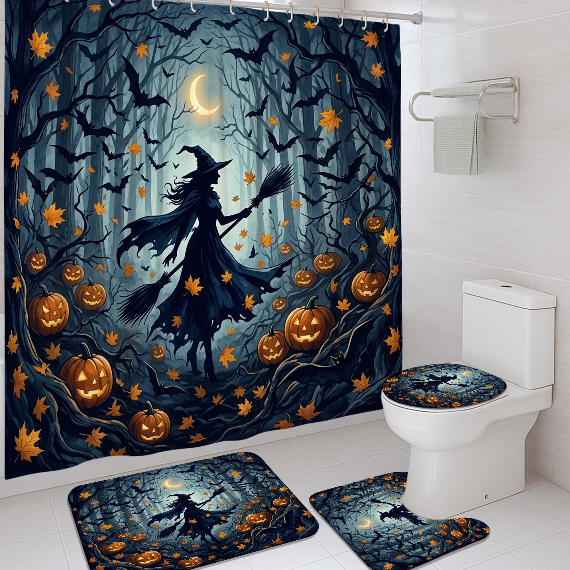 Rideau de douche Halloween lavable noir 183 cm avec crochets
