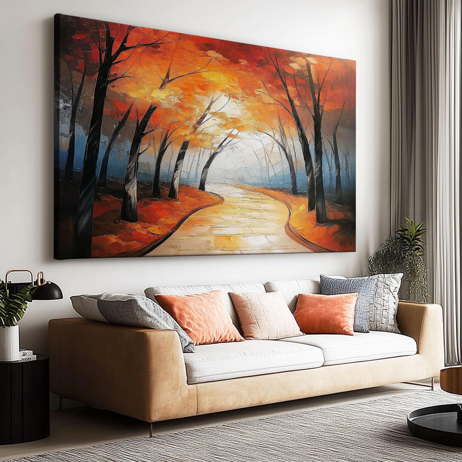 Toile Tableaux Sentier Forestier Abstrait Art Affiches Style Peinture À L'Huile Toile Impressions Decoration Murale Pour Salons Chambres Cuisines Tableau Décoratif 160 x 80 cm (L x l) Sans Cadre