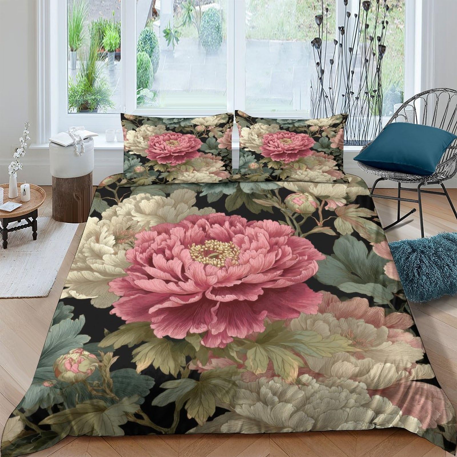 Ctjqhvkz Style-7 3D Printed Vintage Peony Fitted Sheet Microfiber Soft Breathable Baroque Floral Bed Sheet For Bedroom Guest Room Decor Single（135X200cm）