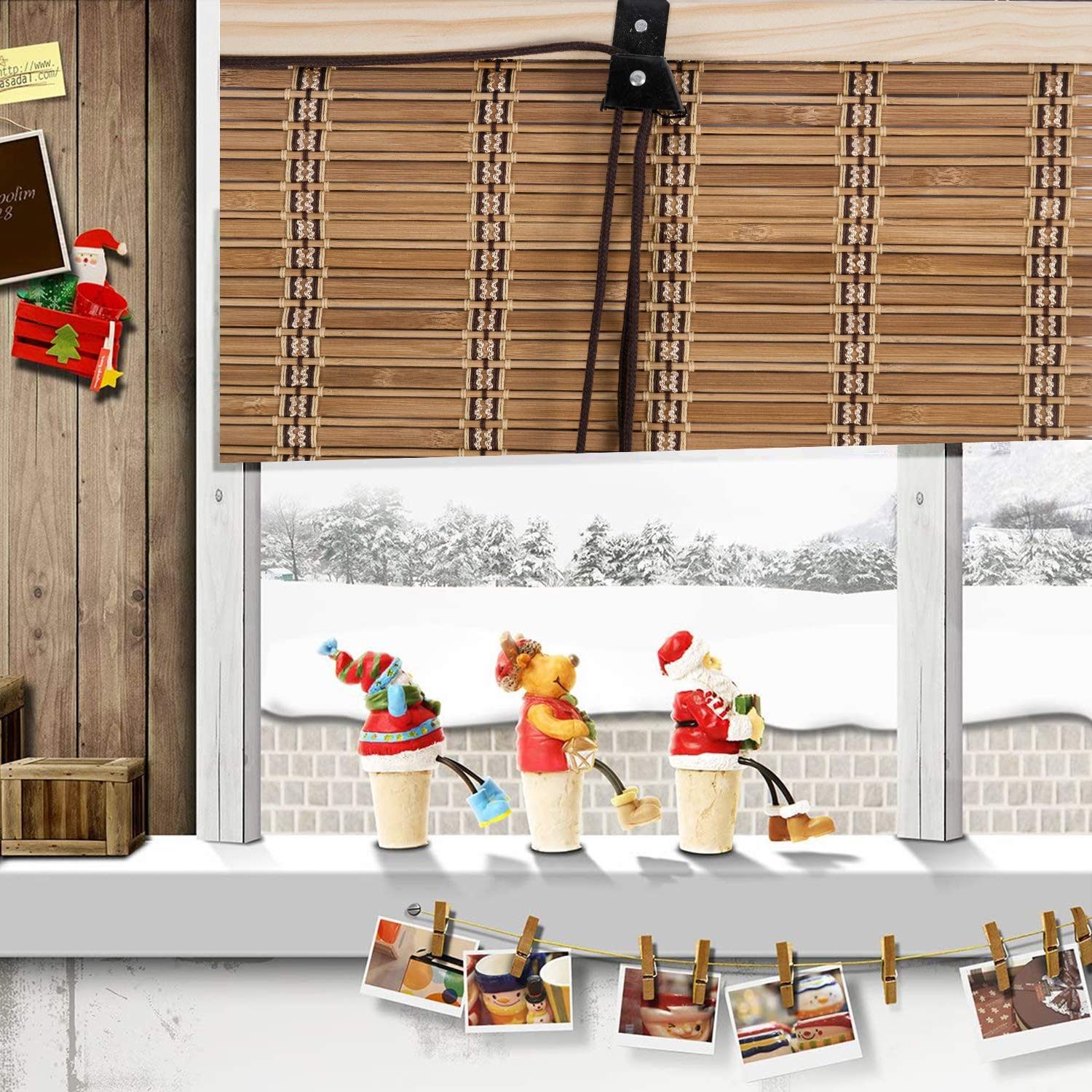 Natural Bamboo Roll Up Blinds for Windows, Light Filtering Bamboo Blinds for Doors Indoor Outdoor Home Patio Porch (32''W X 72''H)