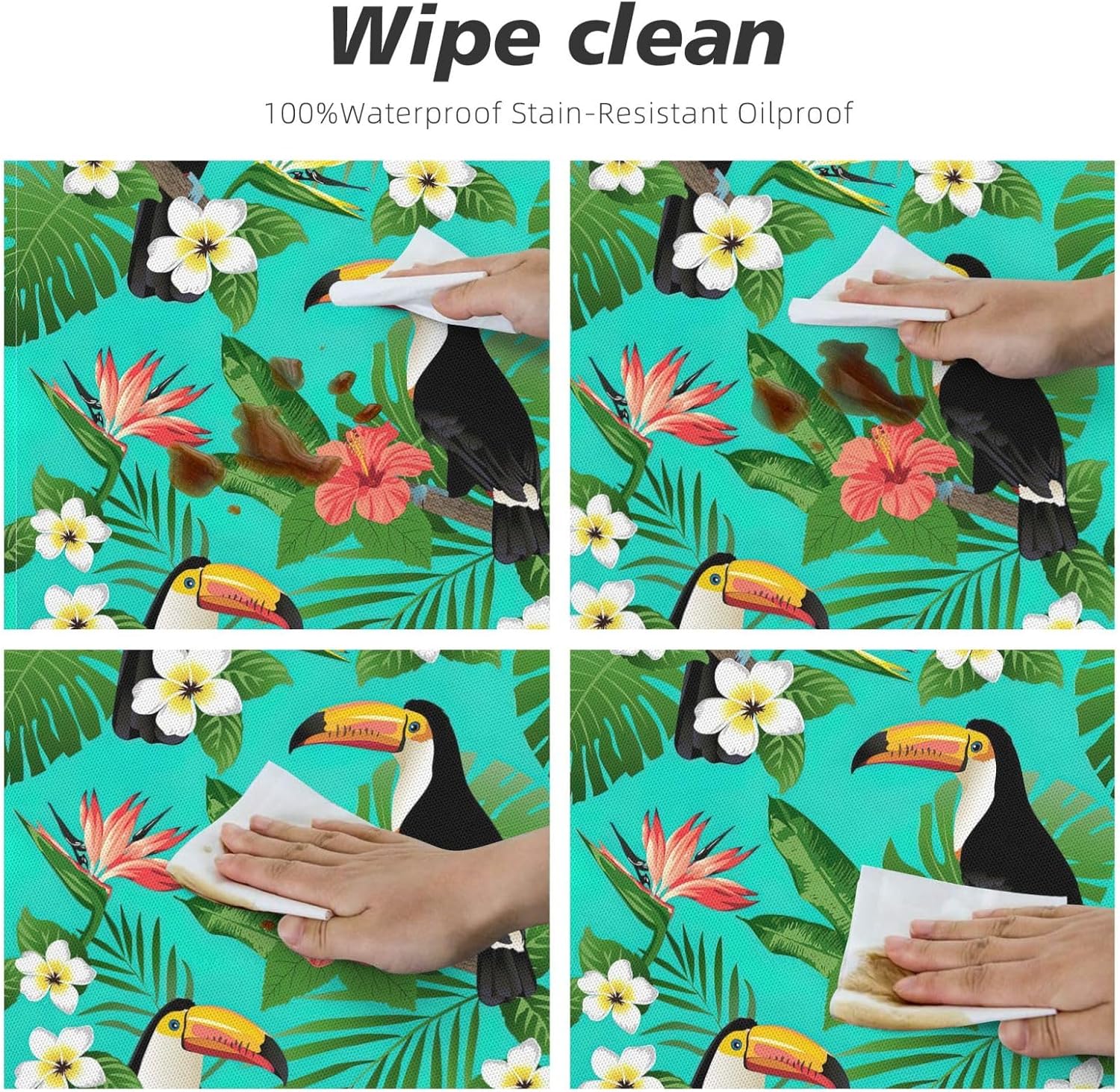 Tropical Birds and Plant Leaf Print Outdoor Patio Kitchen Decor Supplies Wipeable Round Table Cloth for Indoor Outdoor