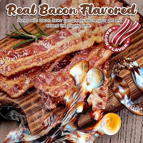 Miniatura 4 de Paquete de 4 juguetes masticables para perros para masticadores agresivos, juguetes resistentes e indestructibles para perros con sabor a tocino,