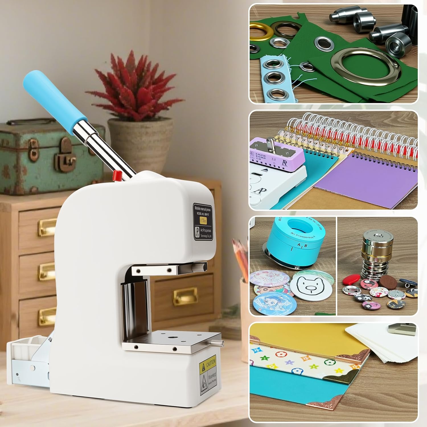 Button Maker Machine -Multiple Size Molds, Built-in Storage & Button Pressing Machine with Ergonomic Handle, Ergonomic Design for DIY Badges & Rivets（No Accessories）