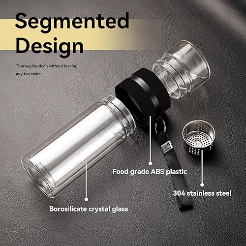 Miniatura 4 de Botella infusora de té, 16.9 fl oz/16 onzas, botella de agua de vidrio de doble pared, taza de té de viaje, vaso de agua de vidrio con filtro de