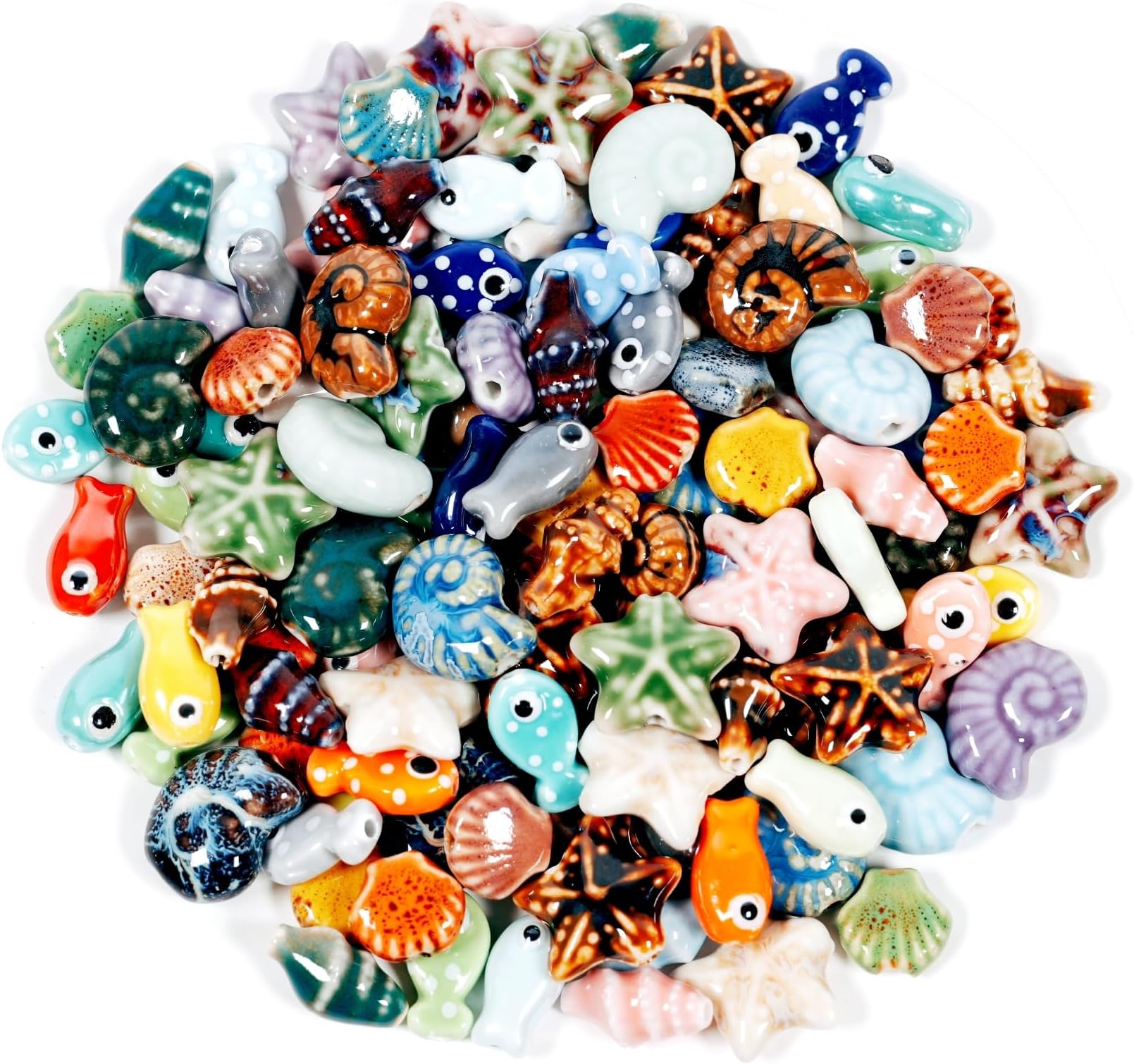 60 Pcs Assorted Ceramic Ocean Animal Beads, Porcelain Fish Shell Starfish Conch Beads for for Jewelry Making DIY Craft Necklace Bracelet