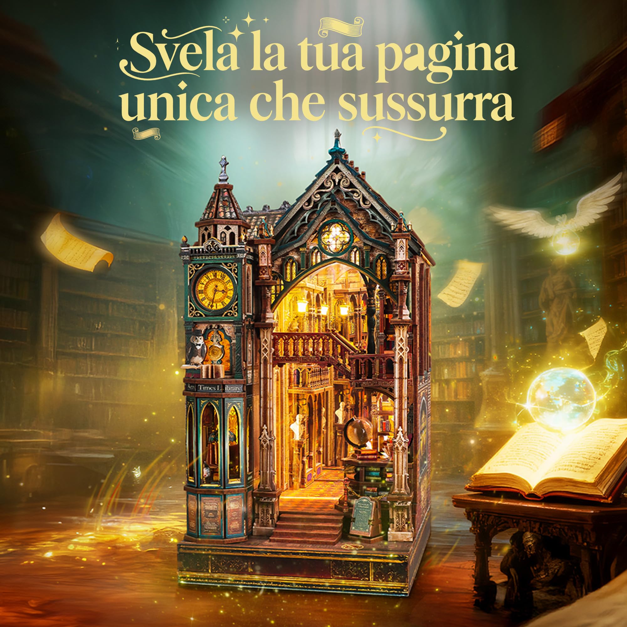 FUNPOLA Magica Library Book Nook Kit LED Puzzle 3D in Legno per Adulti