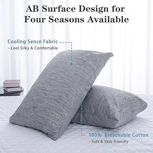 Miniatura 2 de CHOSHOME Fundas de almohada refrescantes estándar, diseño de doble cara enfriamiento y algodón Q-Max 0.45 fundas de almohada refrescantes para