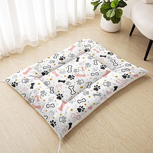 Miniatura 2 de Camas lavables para perros con estampado de patas de gato y hueso, tamaño grande para jaulas, cama para cachorros, tapete cómodo y esponjoso para