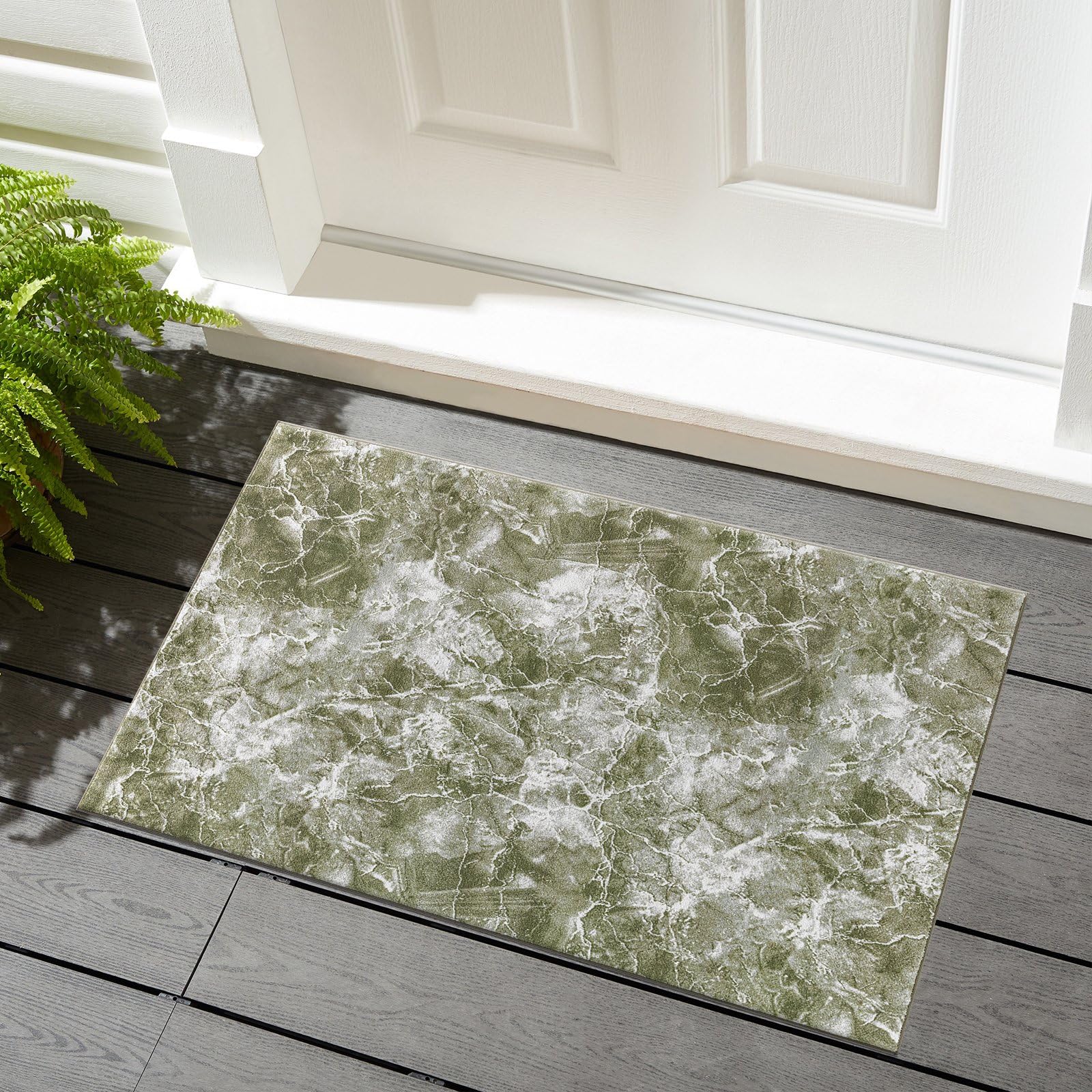 renoazul® Anti-Skid Front Door Mat With Gel Back - Marble Rug - 50 x 80 cm - Green Door Mat - Washable Low Pile Rug, Door Matt - Ideal For Living Room, Entrance And Kitchen Mat.