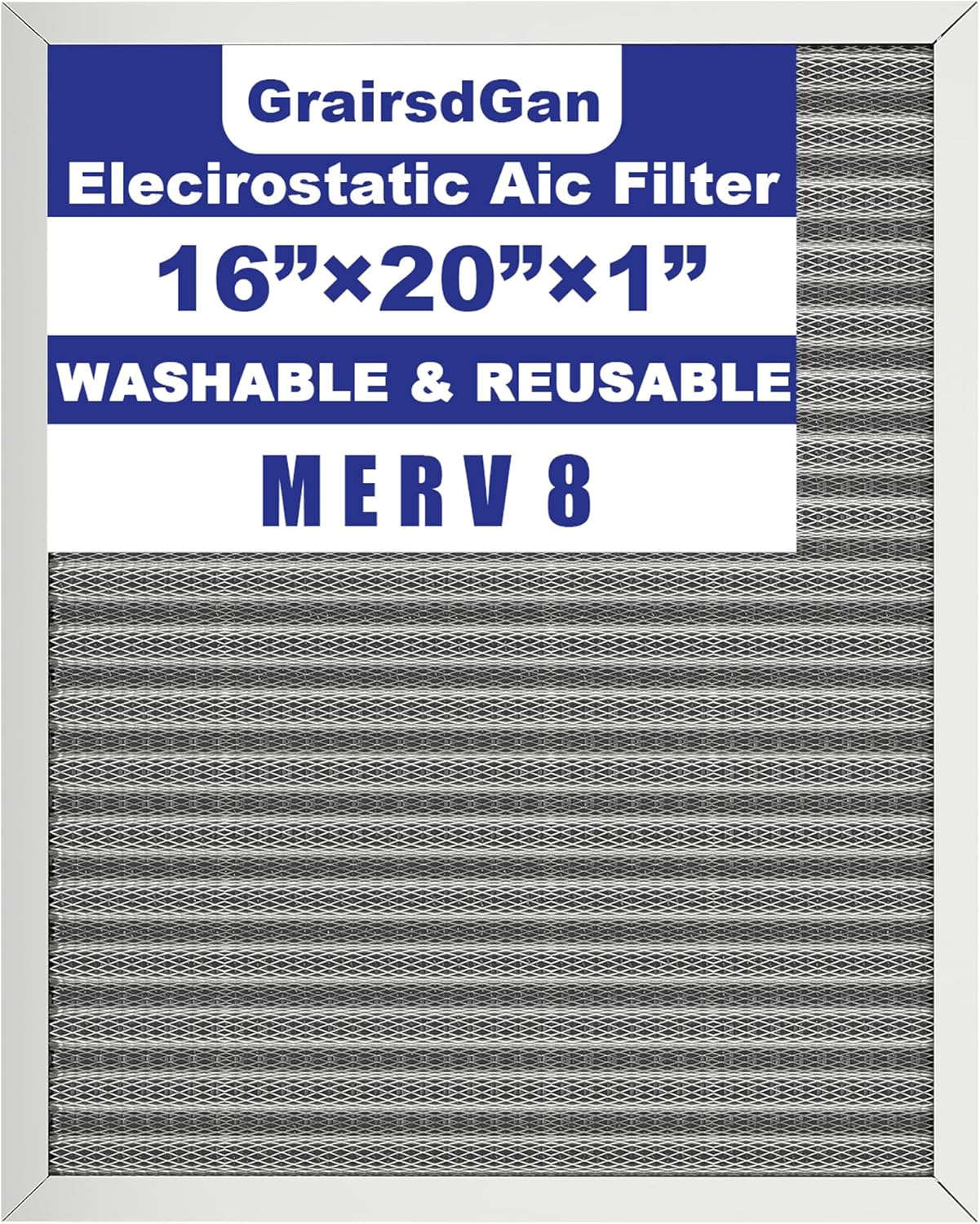 16x20x1 Reusable Air Filter, Washable Filter, Electrostatic, MERV 8, Lasts a Lifetime-HVAC AC Furnace Systems Air Filter(Actual Size: 15.5x19.75x0.82Inch)