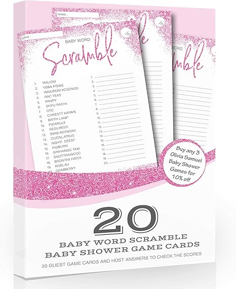 X Baby Word Scramble Baby Shower Game From Olivia Samuel Pink Glitter Effect Amazon Co Uk Kitchen Home