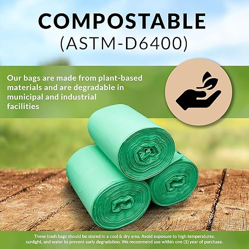 Miniatura 4 de Reli. Bolsas de compost de 2.6 galones (150 unidades)  ASTM D6400  Bolsas de basura compostables para restos de comida  Pequeñas bolsas de compost