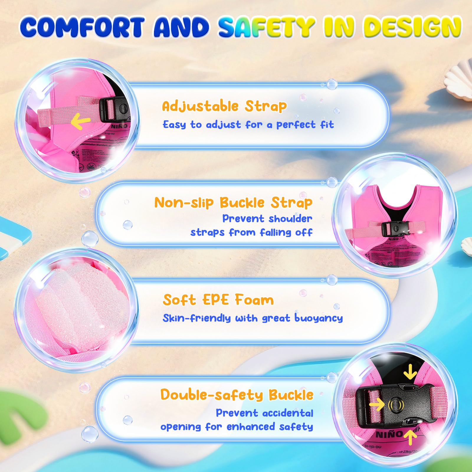 MoKo Gilet da Nuoto per Bambini, Galleggianti a Braccio per Bambini 20-50 libbre, Giubbotto Nuoto con Fischio d'Emergenza, Accessori per l'Allenamento di Nuoto per Piscina