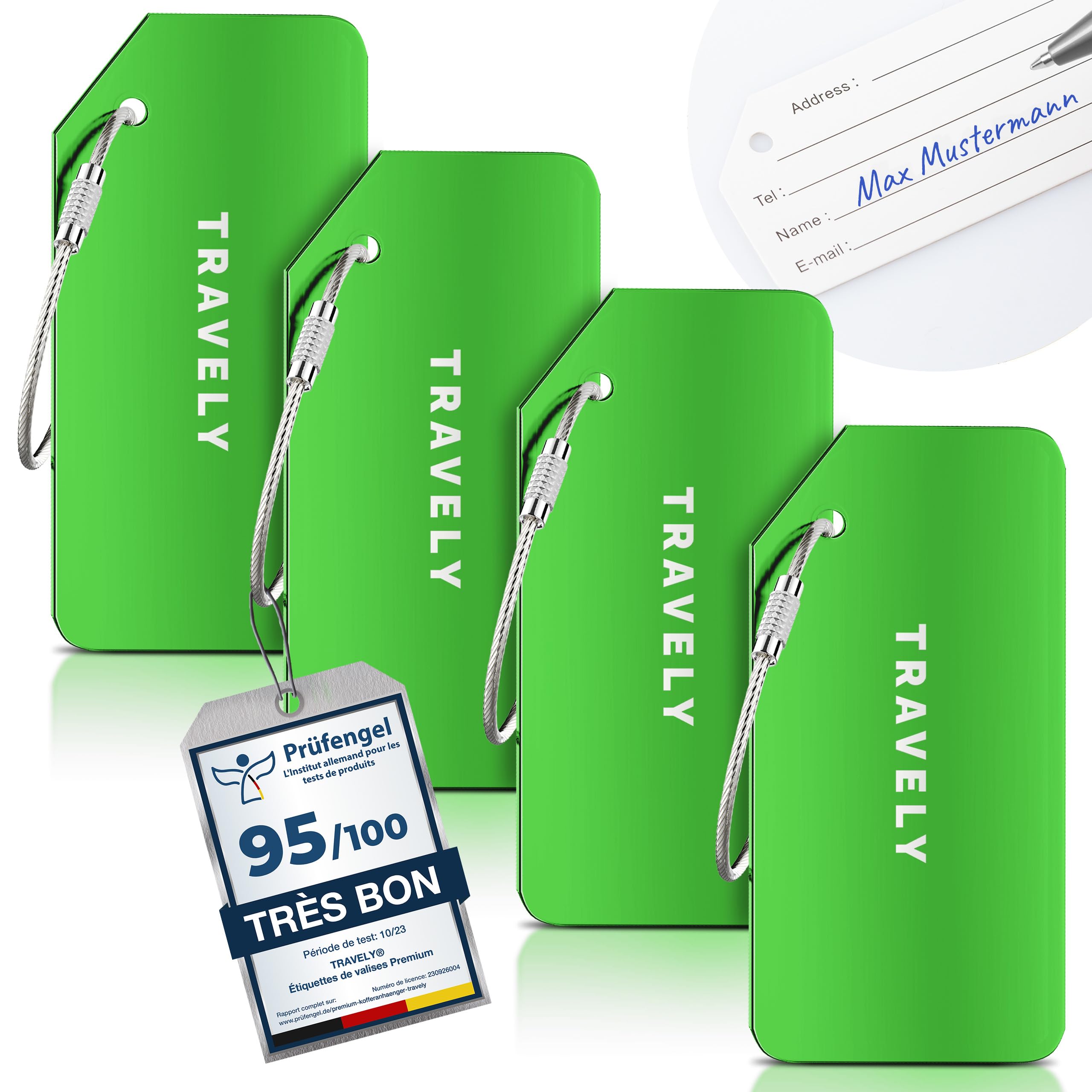 Étiquettes Bagage Travely - Étiquettes Adresse Aluminium Avec Protection Vie Privée Et Câble Acier