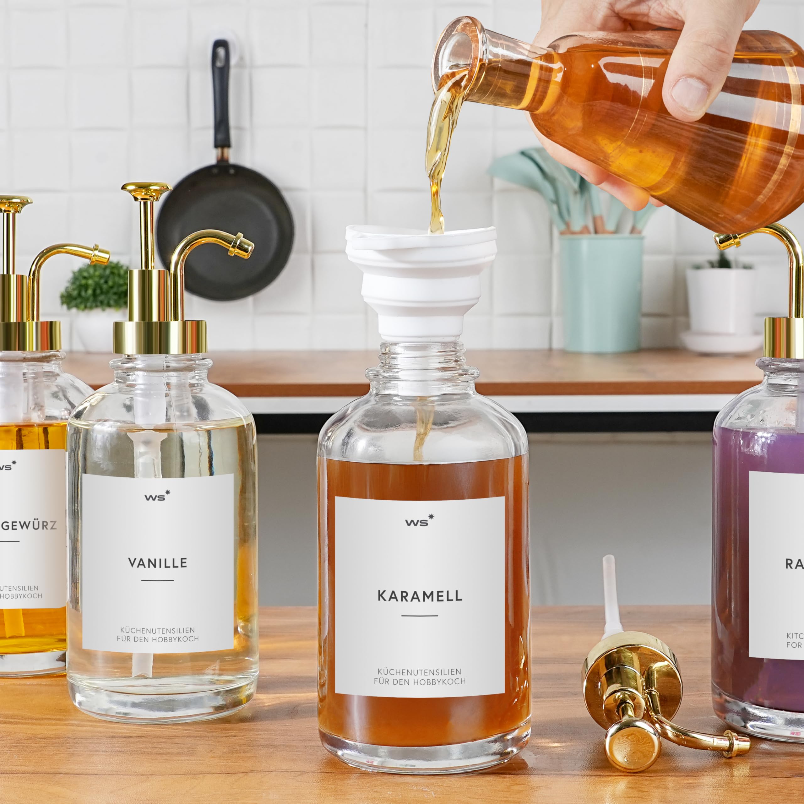 Winter Shore Sirup Pumpspender Glas mit Etiketten (2er-Pack) - Einfacher Sirup Spender Glas - Kaffee Sirup Flaschen - Pumpflasche Glas - Pumpspender Sirup für Kaffeebar