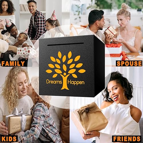 Miniatura 6 de Alcancía debe romperse para abrir, alcancía de acero inoxidable creativa segura para dinero real (Dreams Happen-Black, 4.72 pulgadas)