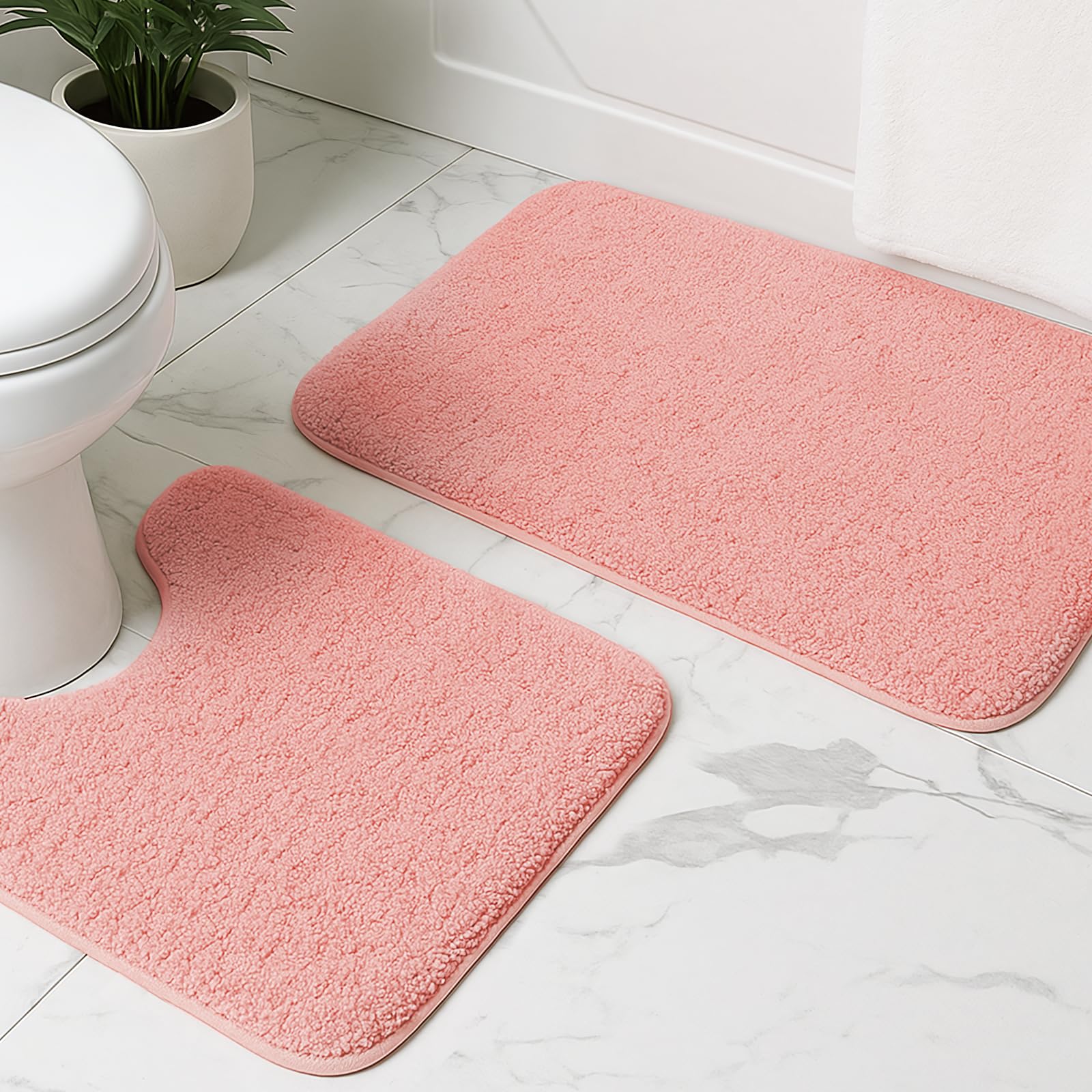 Tapis de bain rose absorbant RUN HELIX lot de 2 lavable antidérapant