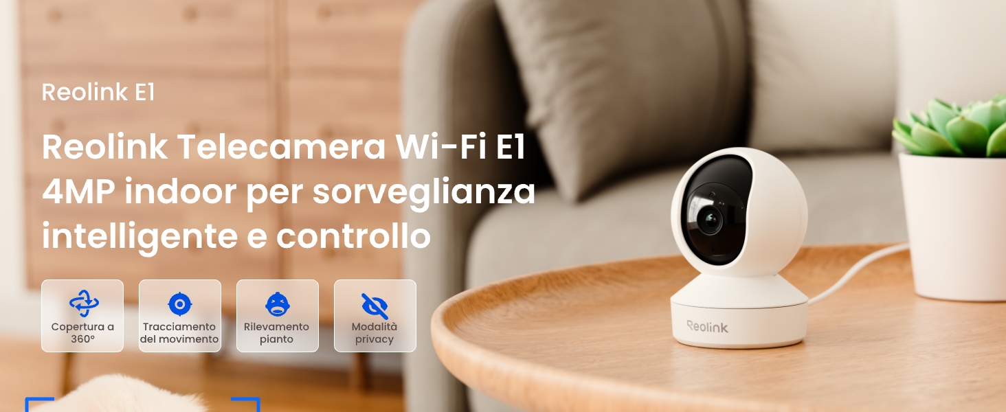 Reolink 4MP Telecamera Interno E1 & Argus MagiCam Magnetica Senza Fili Esterno/Interno, Vista 360°, Auto Tracking, Rilevamento IA, Visione Notturna, Audio Bidirezionale Reolink 4MP Telecamera Interno E1 & Argus MagiCam Magnetica Senza Fili Esterno/Interno, Vista 360°, Auto Tracking, Rilevamento IA, Visione Notturna, Audio Bidirezionale
