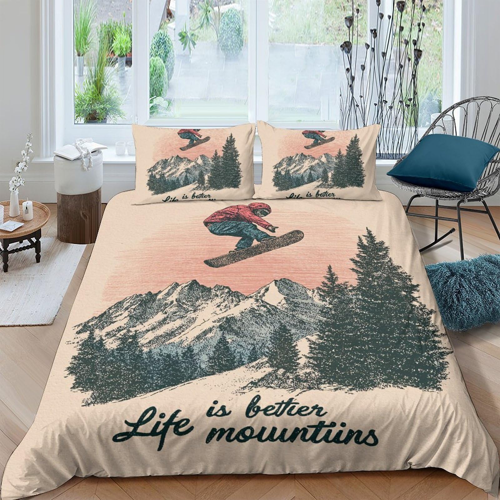 Ctjqhvkz Style-7 3D Printed Snow Mountain Fitted Sheet Microfiber Forest Snowboard Mattress Cover For Bedroom Guest Room Dorm Easy Care Decor Single（135X200cm）