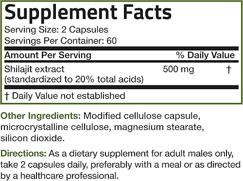 Miniatura 8 de Bronson Extracto de Shilajit de 500 mg por porción apoya la producción de energía y vitalidad estandarizado al 20 de ácidos totales sin OMG 120
