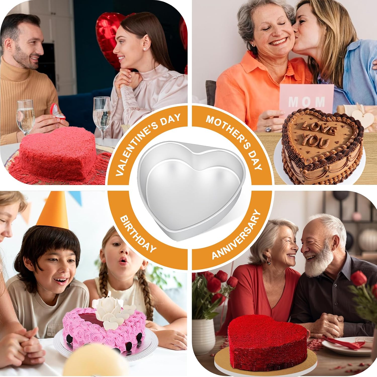 8 Inch Heart Shaped Cake Pans,2 Pack Non-stick Aluminum Heart Pan