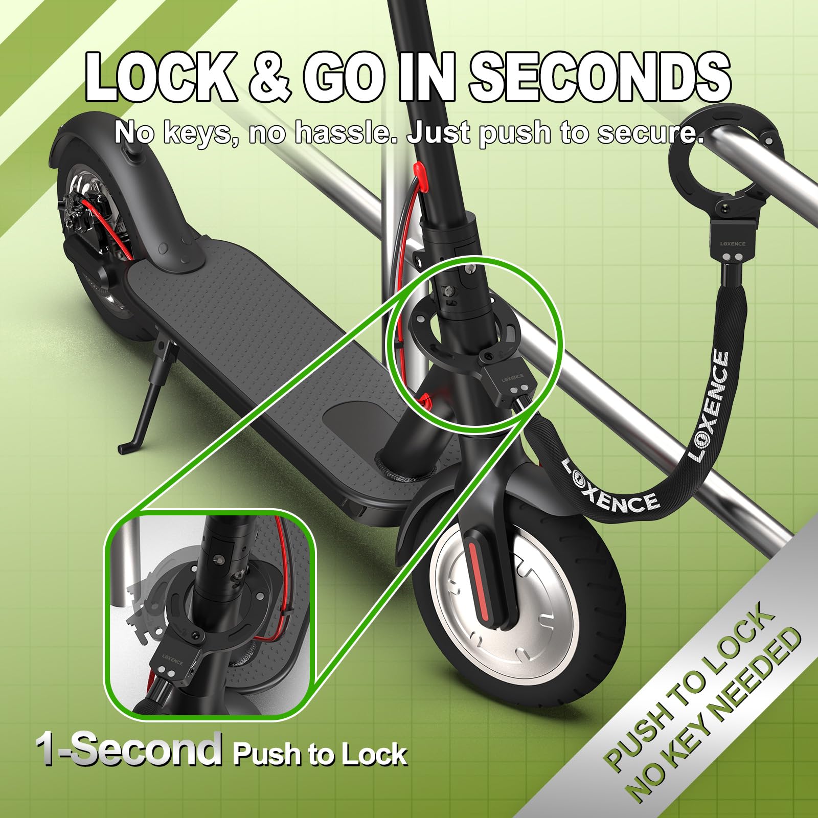 Antivol Trotinette Electrique 92 cm Cadenas Clé Sécurisé Sac à Cordon Noir