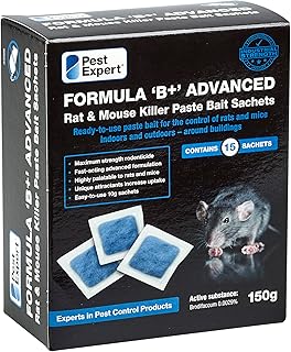 Pest Expert Formula 'B+' Advanced Mouse Poisoning Indoor, Mouse Poison Rodent Pasta Paste Bait 150g (15 sachets) Strongest Max Strength Single Feed Brodifacoum Mouse Killer