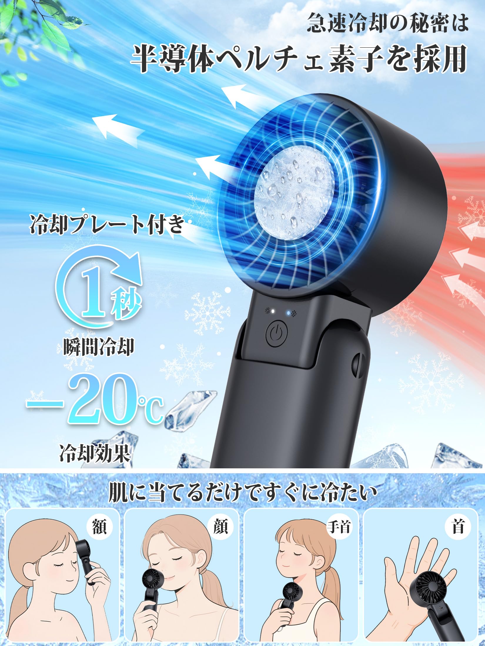 Amazon.co.jp: Handy Fan Cooling Plate, Portable Fan, 5-in-1 Turbo