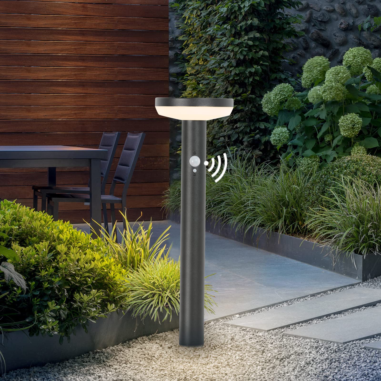 Inowel Solar Landscape Path Lights Motion Sensor Solar Driveway Lights Aluminum Low Voltage LED Modern Bollard Lights for Walkway Yard Garden,24in 3000K Black