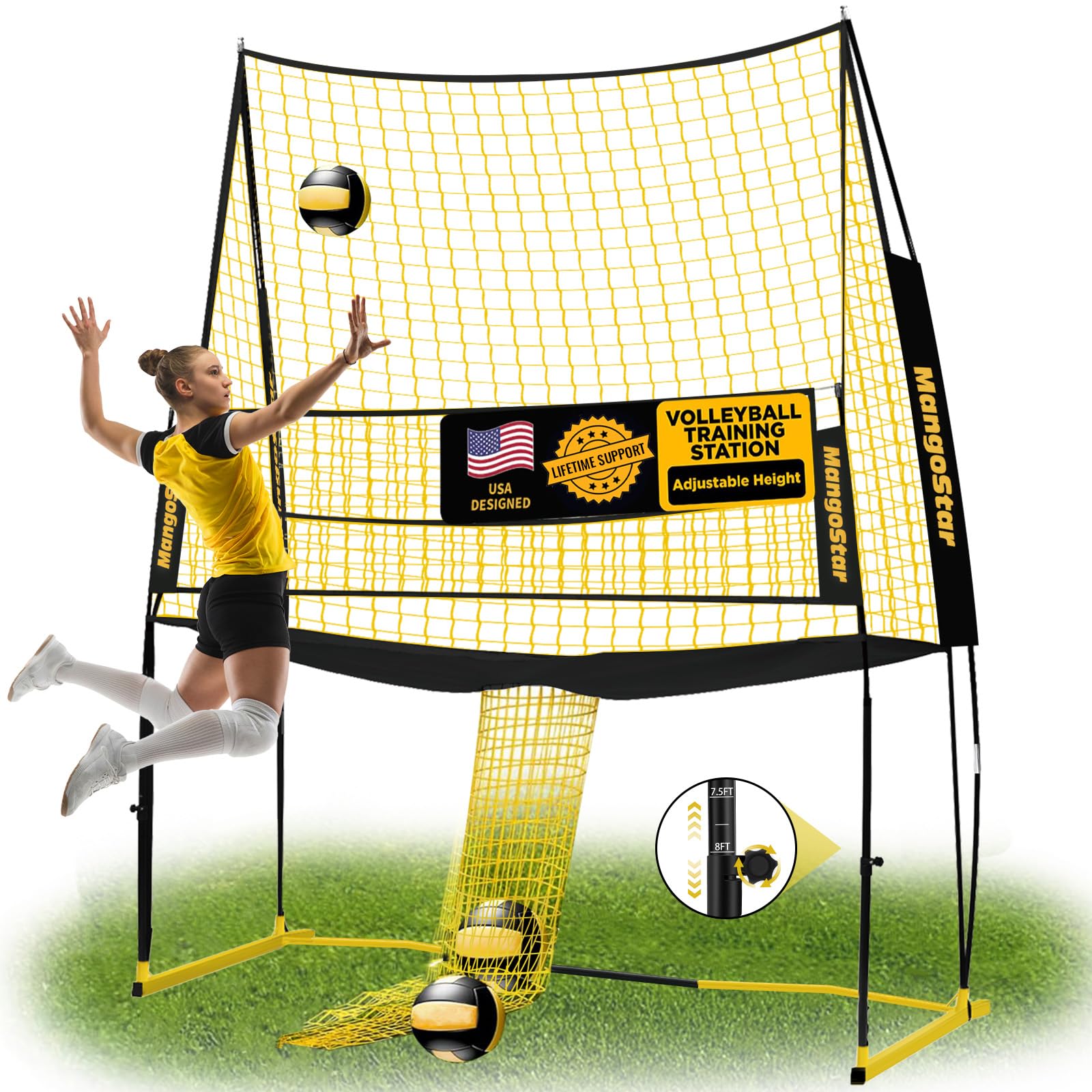 Photo 1 of MangoStar Volleyball Training Equipment, Volleyball Net System with Freely Height-Adjustable for Backyard, Volleyball Practice Net for Serving Setting Spiking, Easy Set Up for Indoor and Outdoor Use