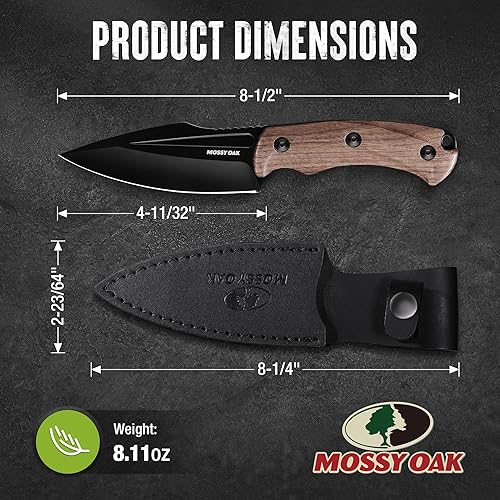 Miniatura 2 de Mossy Oak Cuchillo de hoja fija de 8.5" con funda de cuero-mango de madera