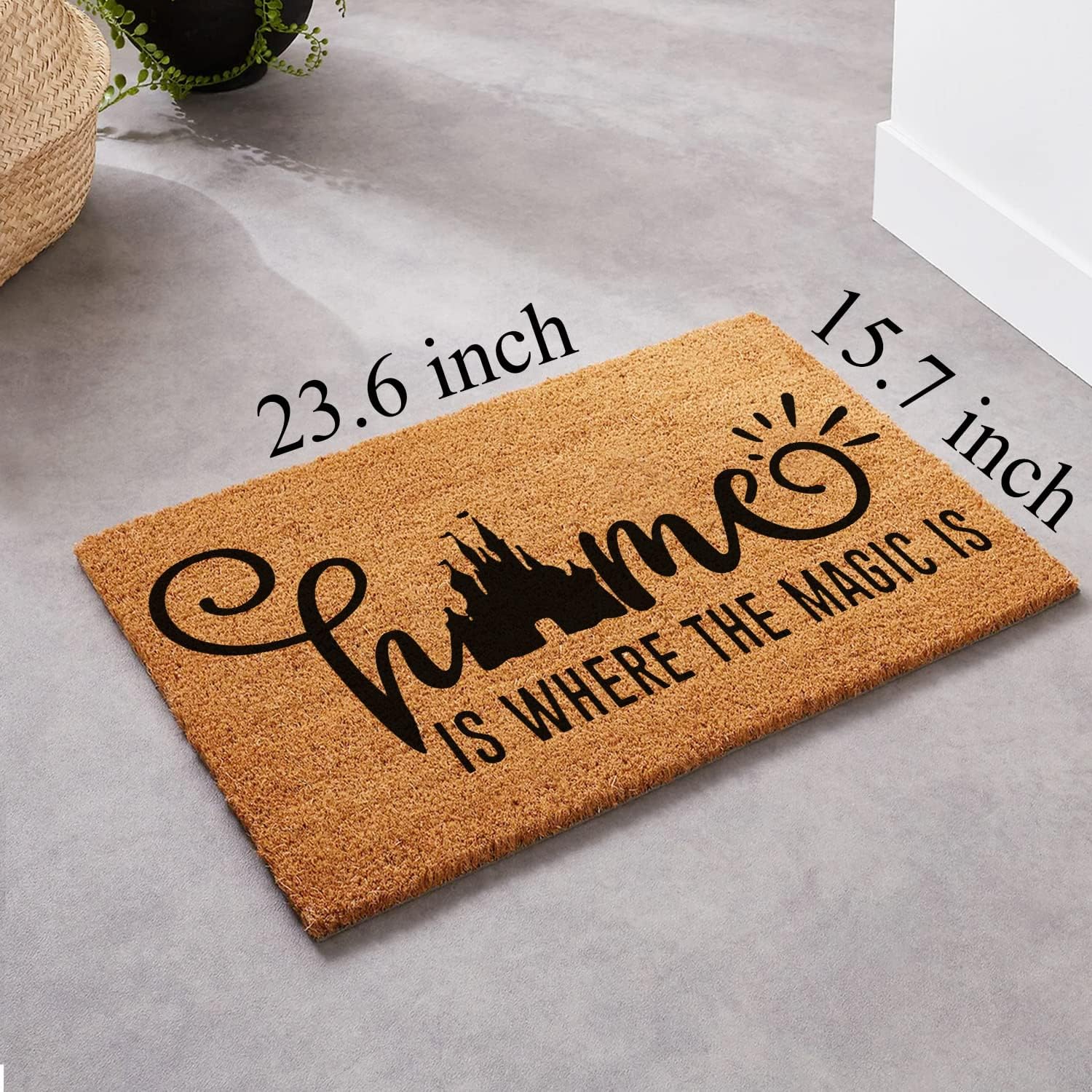 Funny Coir Doormat - Home is Where the Magic Is Welcome - Heavy-Duty PVC Back Non Slip Outdoor Coconut Coir Doormat - 23.6 x 15.7 inch