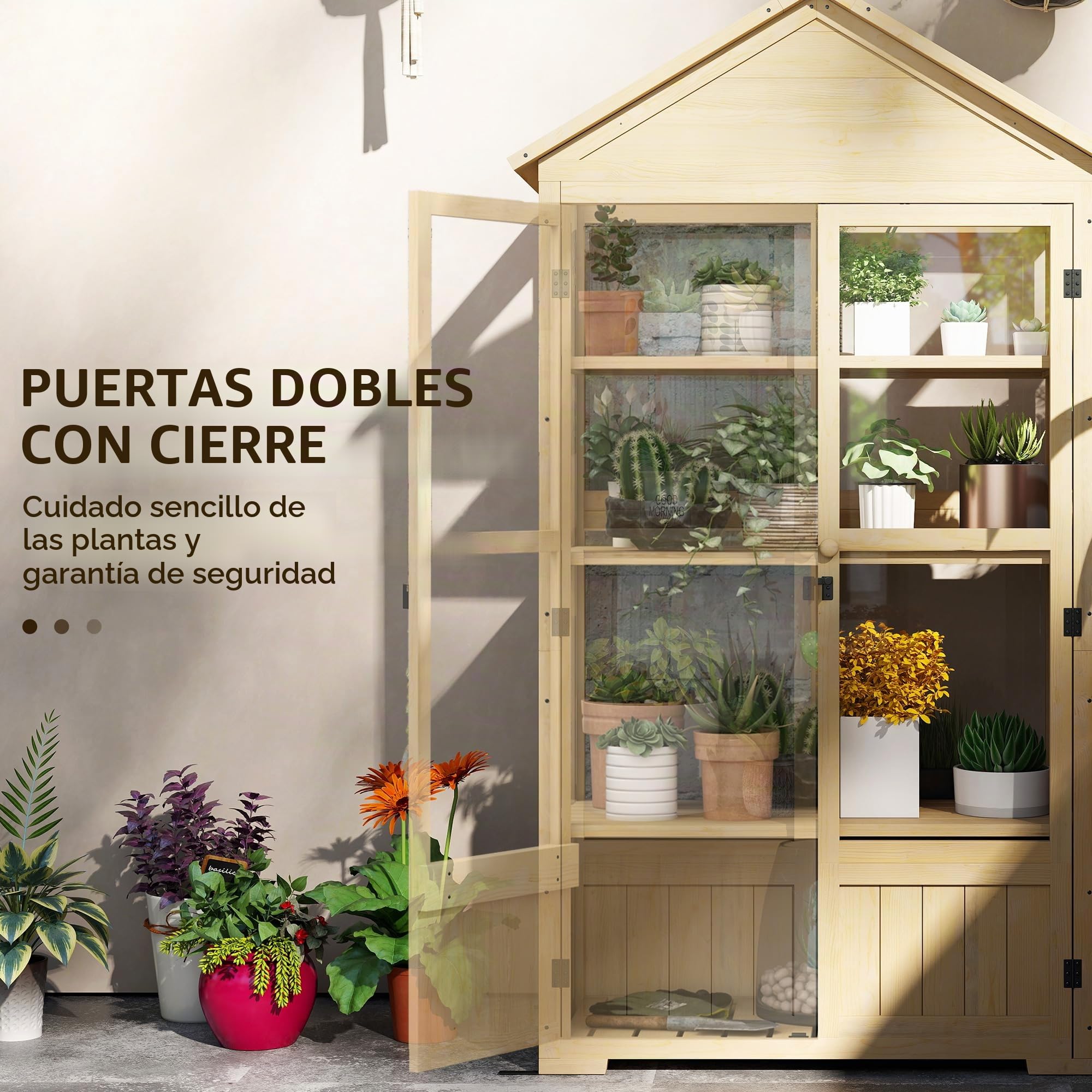Outsunny Marco frío de Madera Invernadero con Cerradura Invernadero con 4 Niveles, claraboya, Caja de Marco frío con Puerta Doble, para jardín, balcón, Naturaleza, 100 x 56,5 x 178 cm
